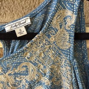 Lucky Brand Open-Shoulder Embroidered Top